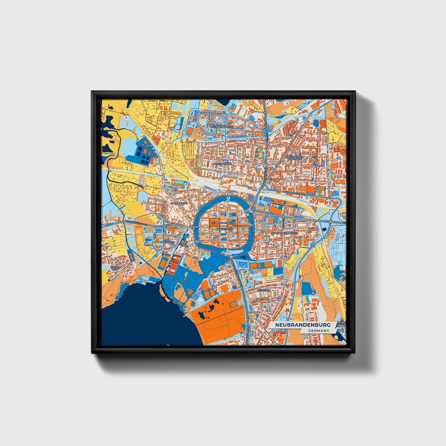 Neubrandenburg Germany Colorful City Map Canvas Print • Black Framed
