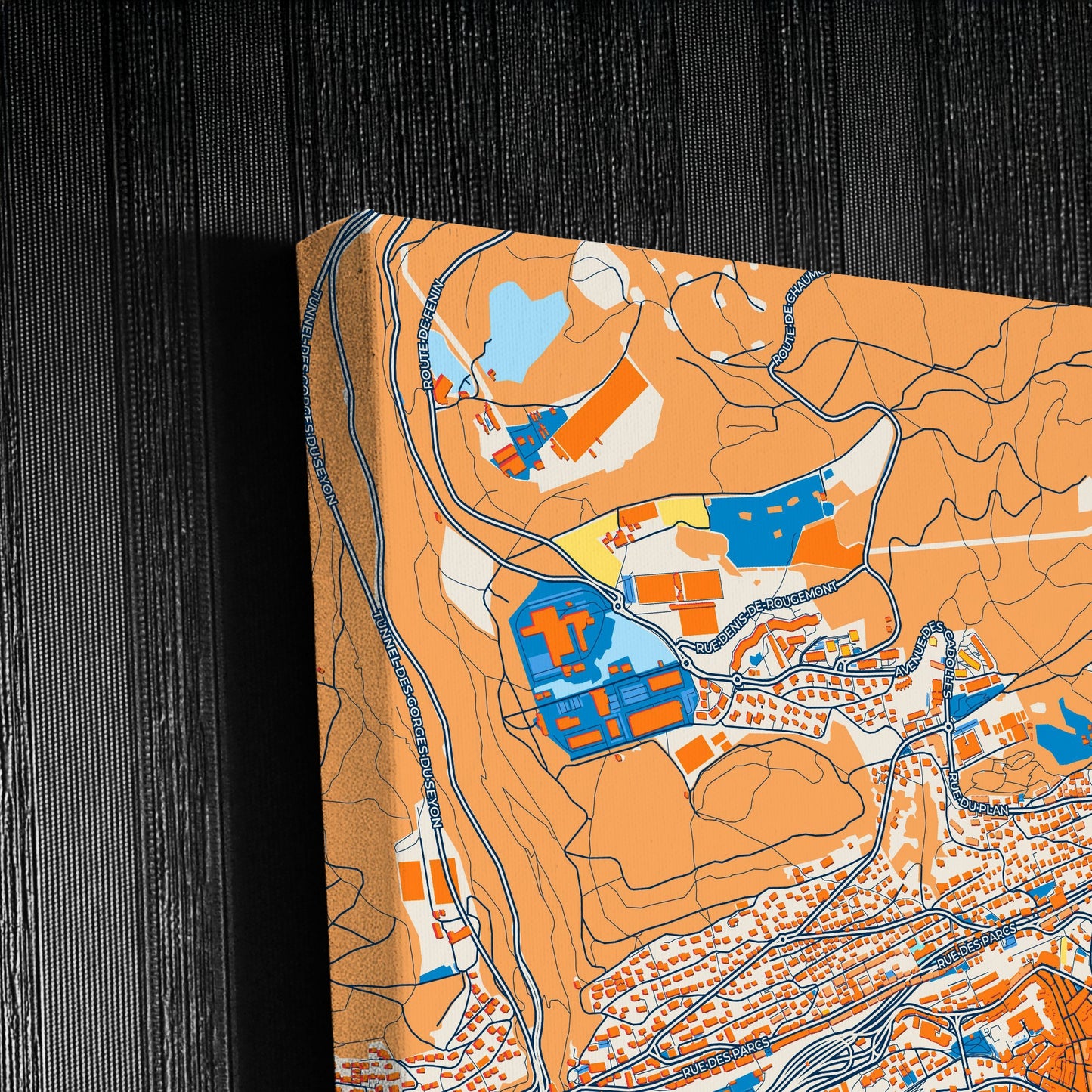 Neuchâtel Switzerland Colorful City Map Canvas Print Detail