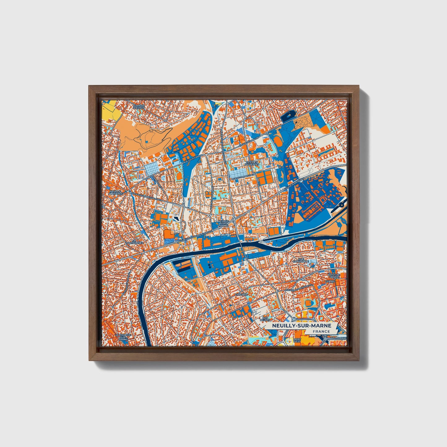 Neuilly-Sur-Marne France Colorful City Map Canvas Print • Dark Wooden Framed