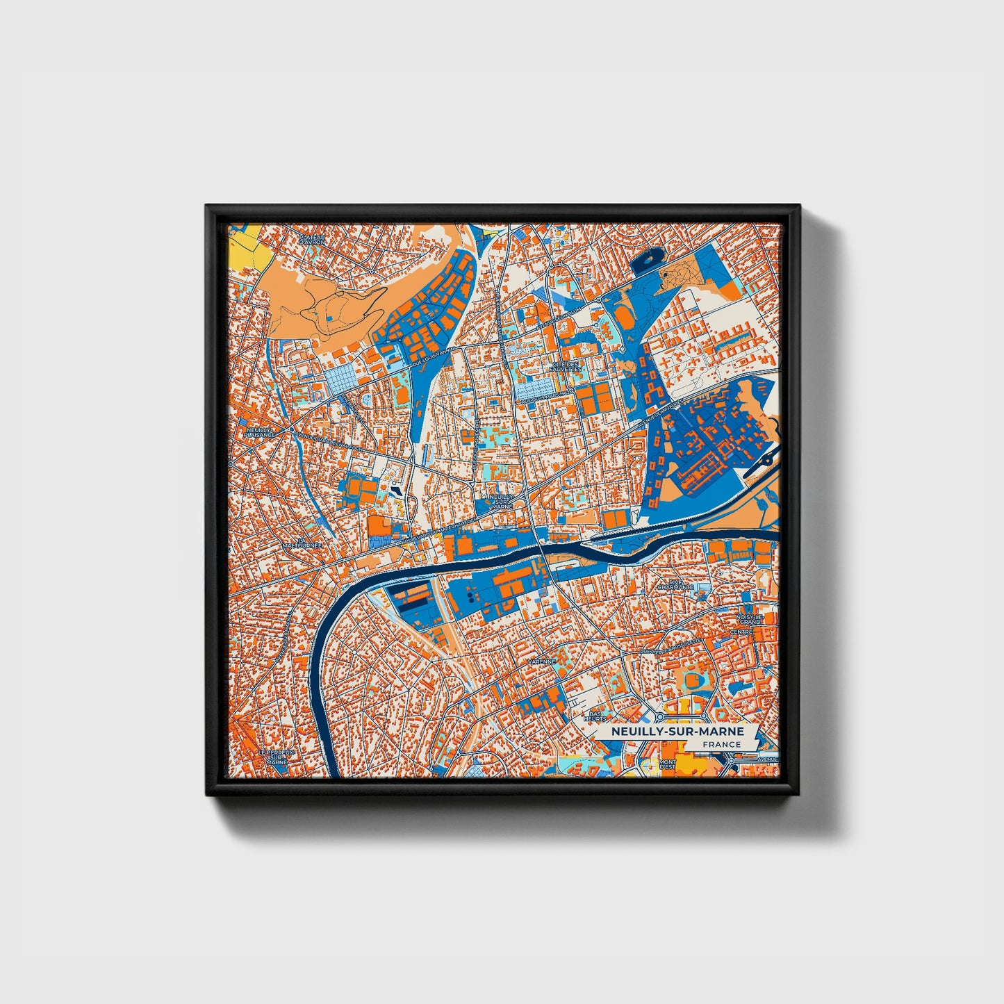 Neuilly-Sur-Marne France Colorful City Map Canvas Print • Black Framed