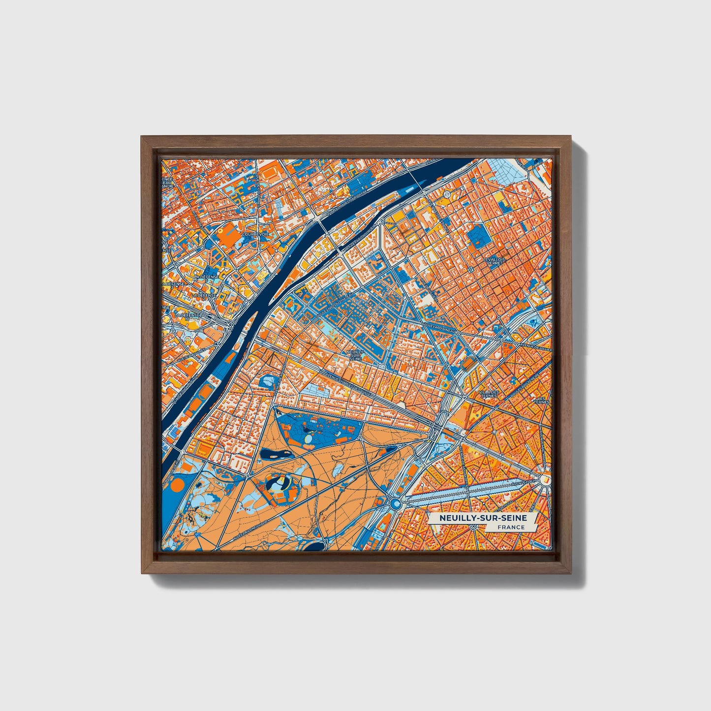 Neuilly-Sur-Seine France Colorful City Map Canvas Print • Dark Wooden Framed