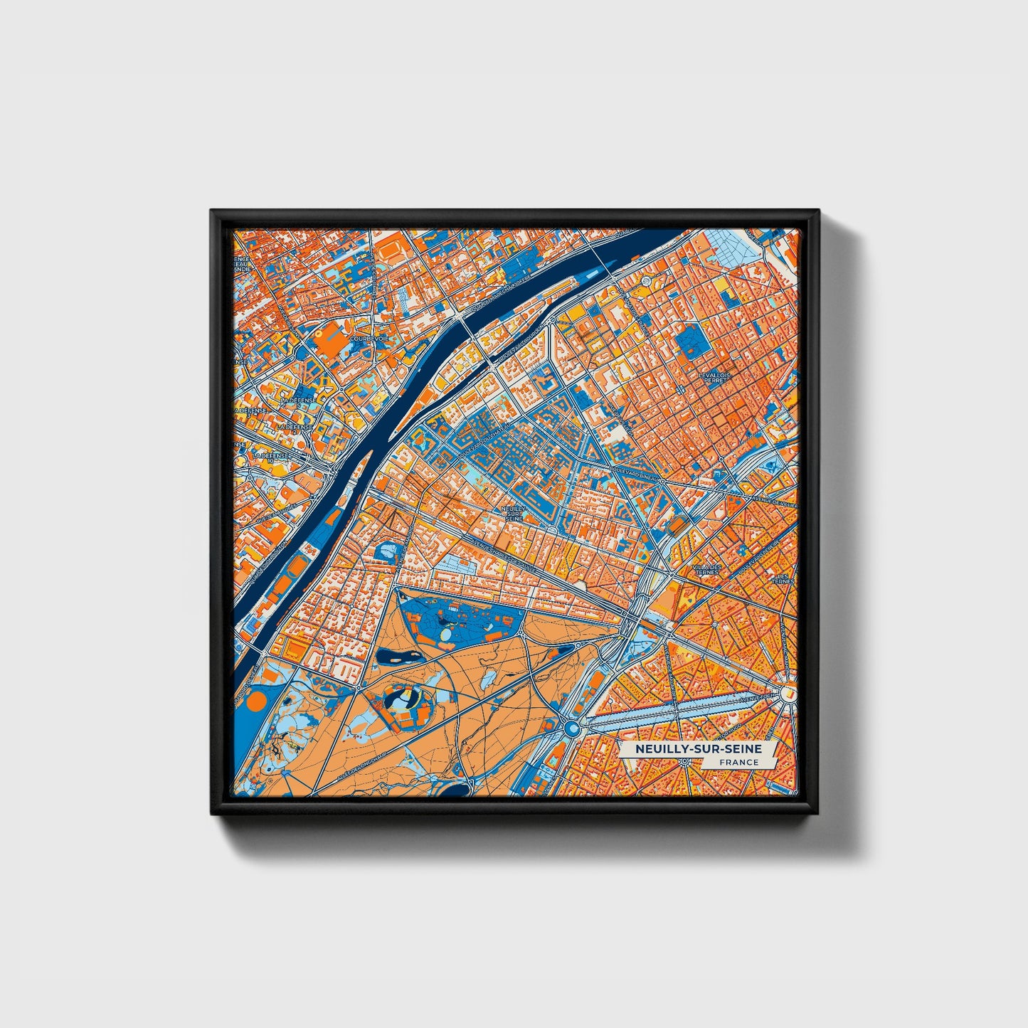 Neuilly-Sur-Seine France Colorful City Map Canvas Print • Black Framed