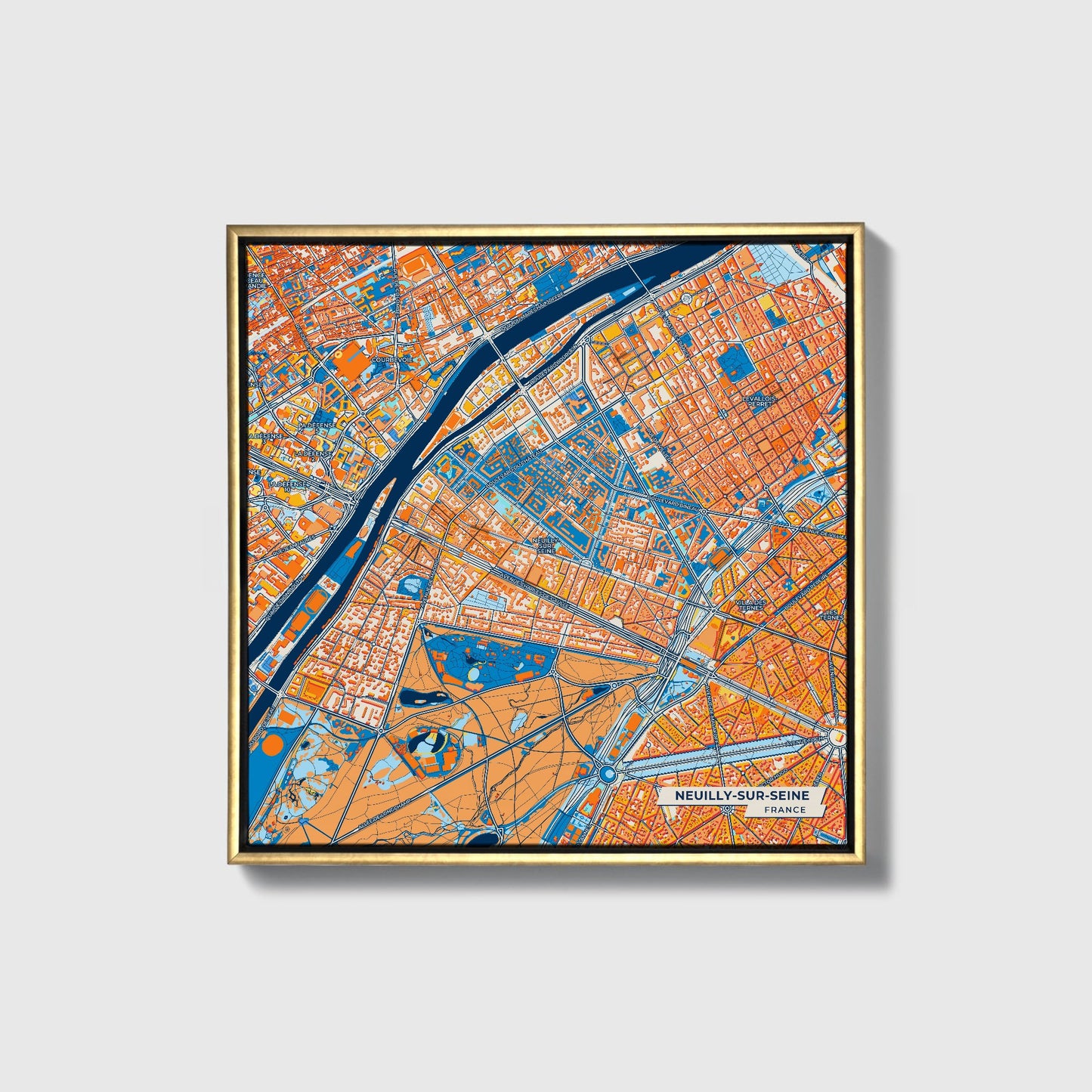 Neuilly-Sur-Seine France Colorful City Map Canvas Print • Gold Framed