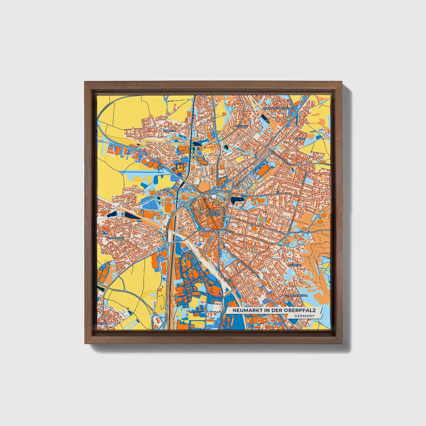 Neumarkt In Der Oberpfalz Germany Colorful City Map Canvas Print • Dark Wooden Framed