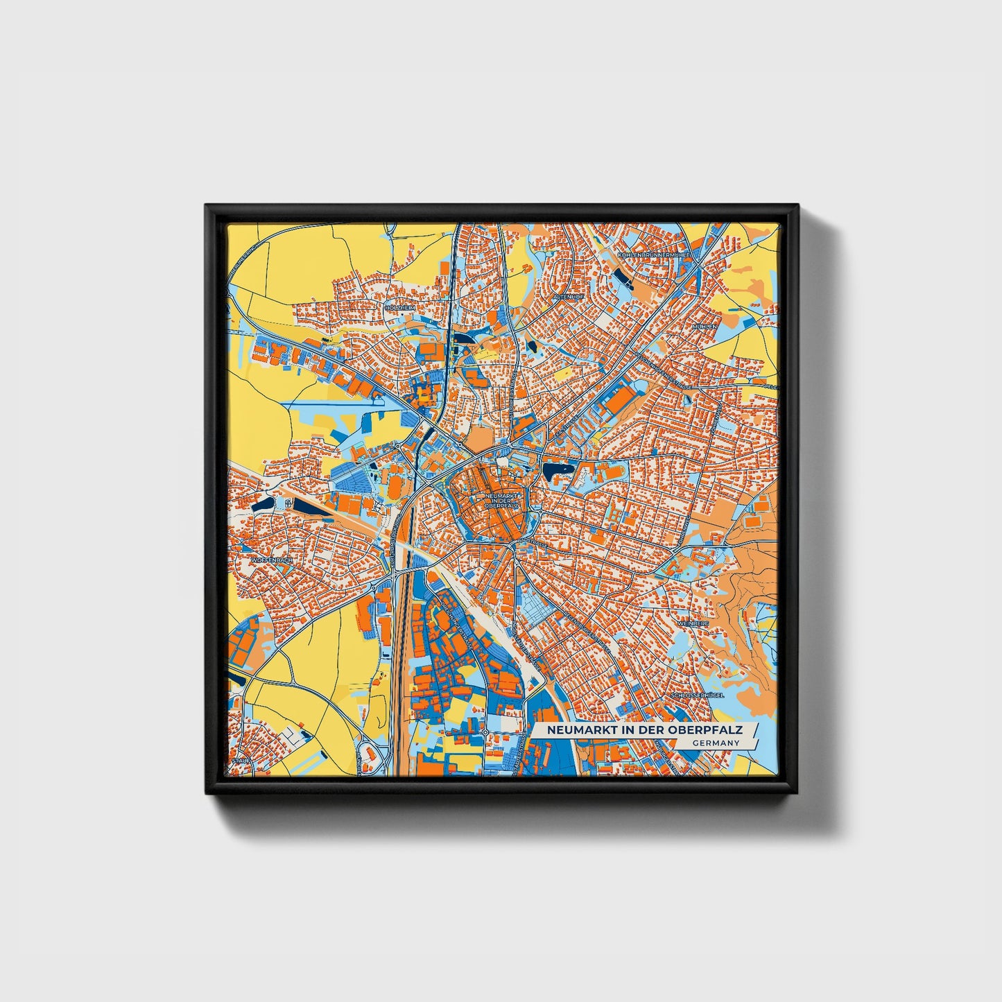 Neumarkt In Der Oberpfalz Germany Colorful City Map Canvas Print • Black Framed
