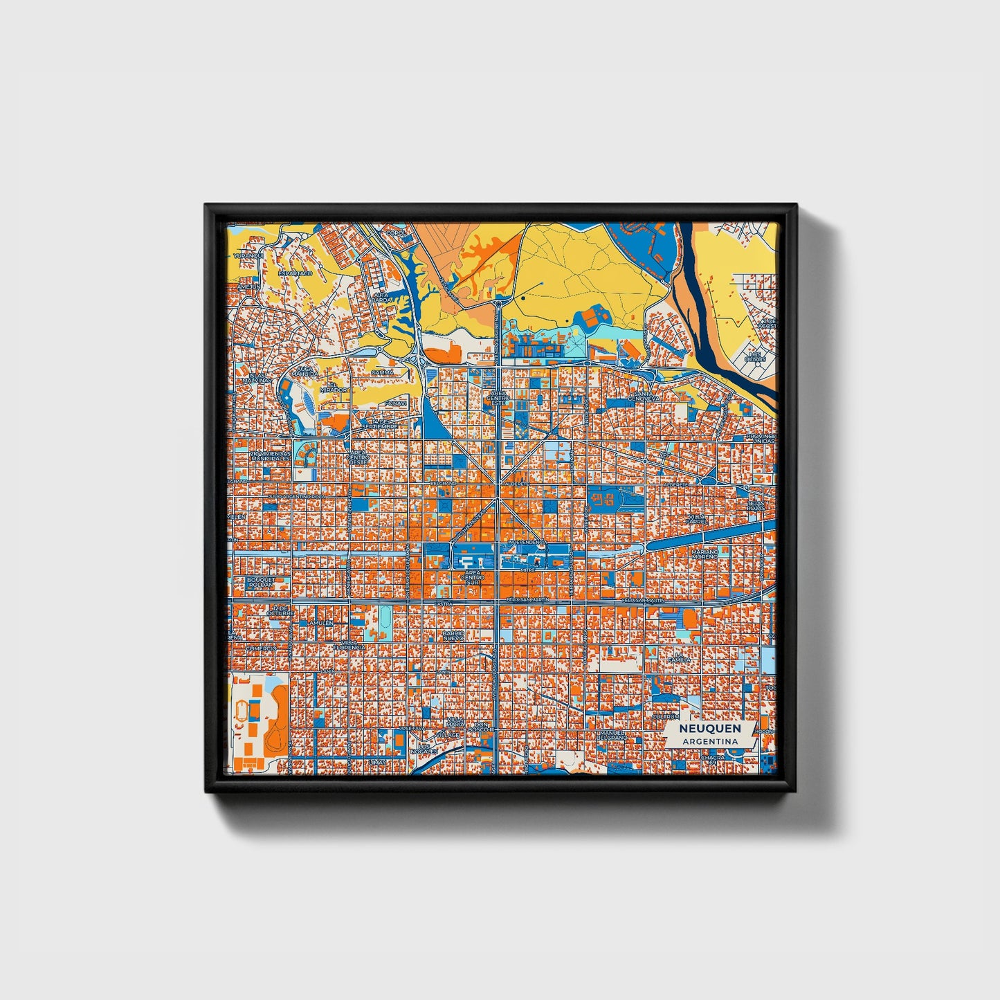 Neuquen Argentina Colorful City Map Canvas Print • Black Framed