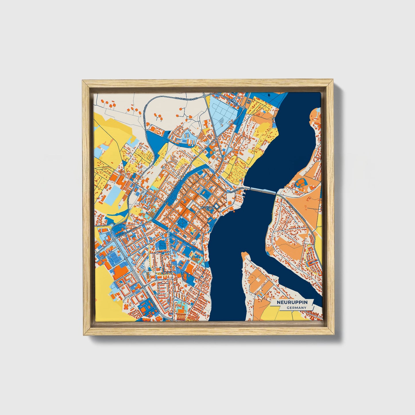 Neuruppin Germany Colorful City Map Canvas Print • Natural Wooden Framed