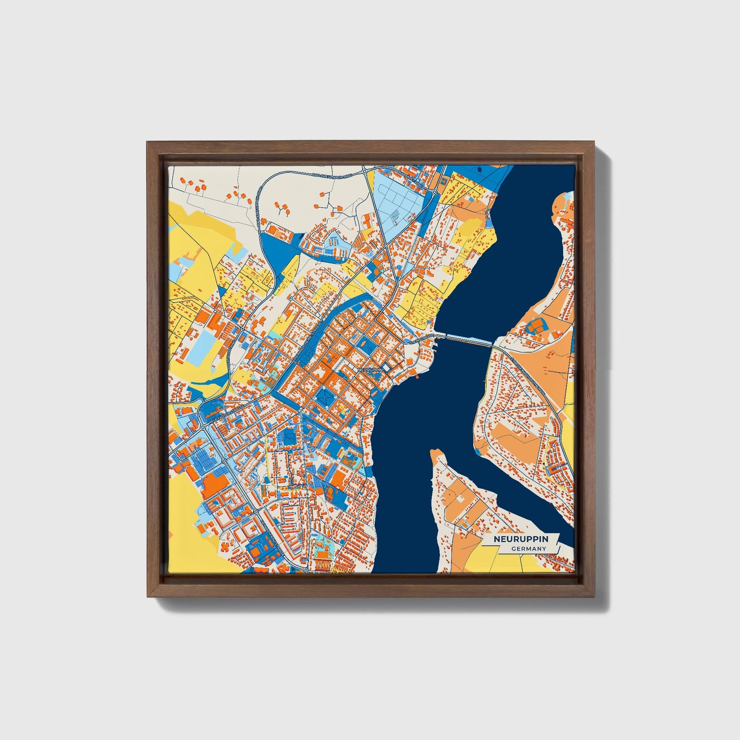 Neuruppin Germany Colorful City Map Canvas Print • Dark Wooden Framed