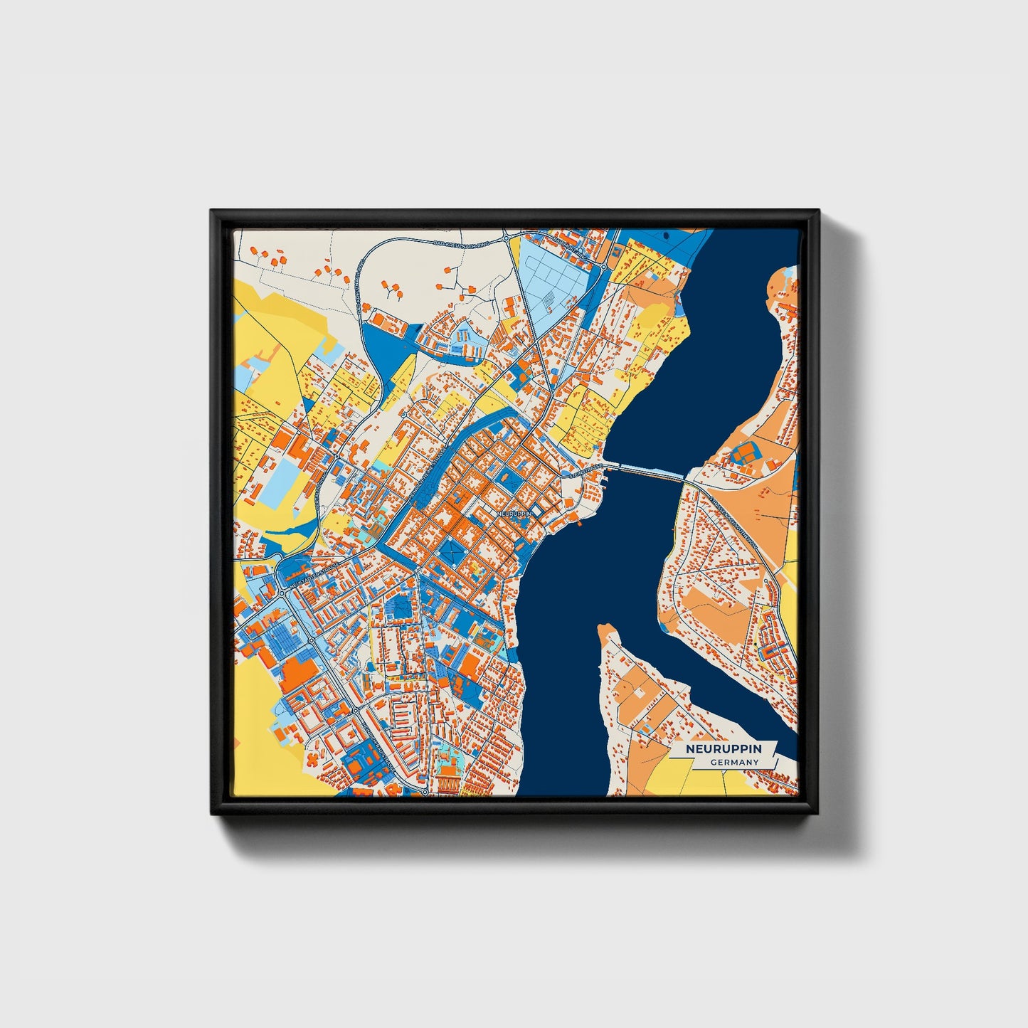Neuruppin Germany Colorful City Map Canvas Print • Black Framed