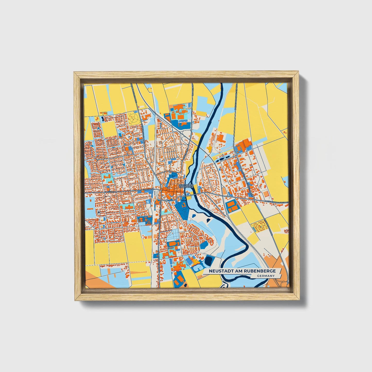 Neustadt Am Rübenberge Germany Colorful City Map Canvas Print • Natural Wooden Framed