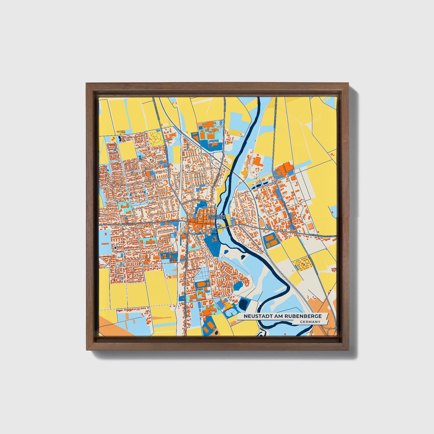 Neustadt Am Rübenberge Germany Colorful City Map Canvas Print • Dark Wooden Framed