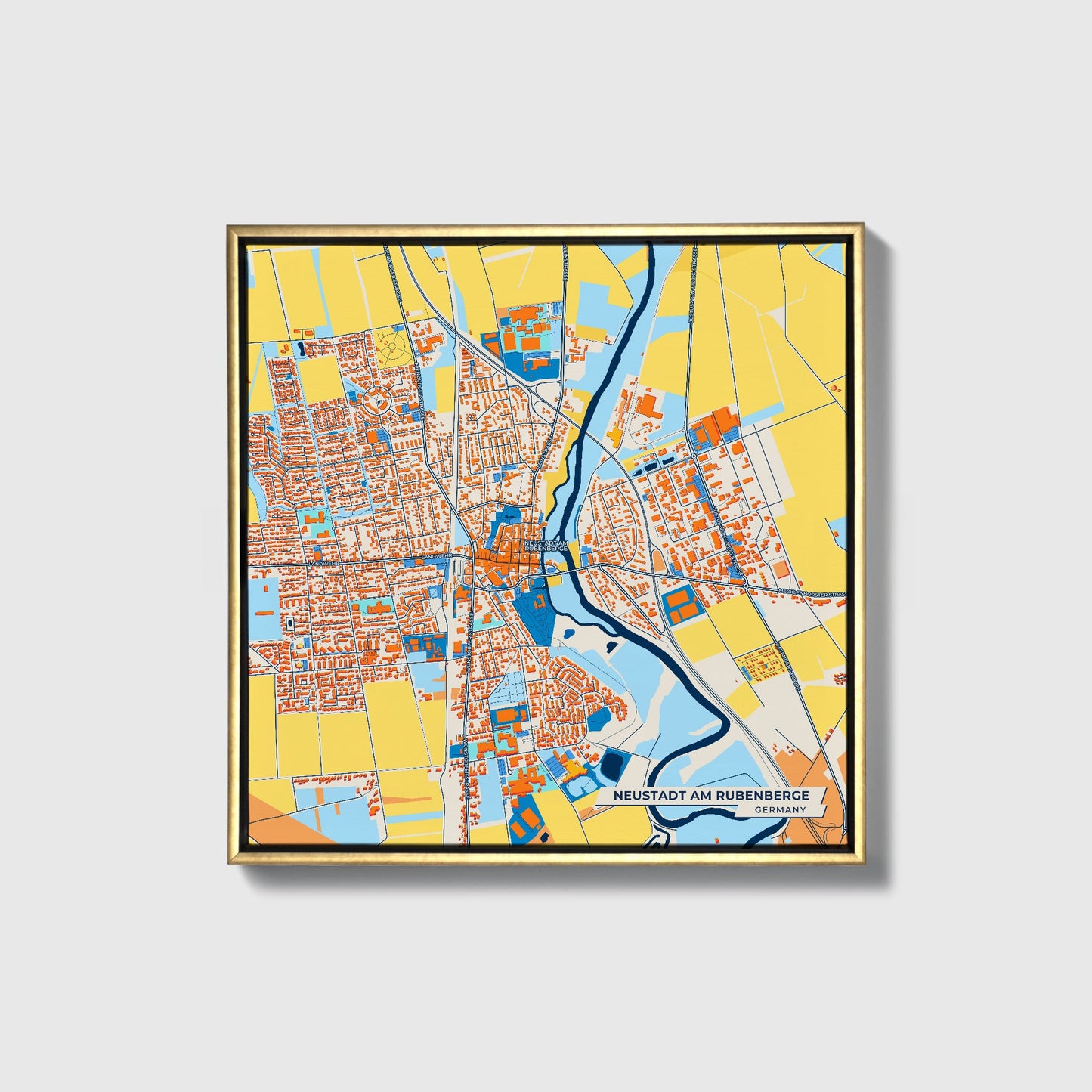 Neustadt Am Rübenberge Germany Colorful City Map Canvas Print • Gold Framed