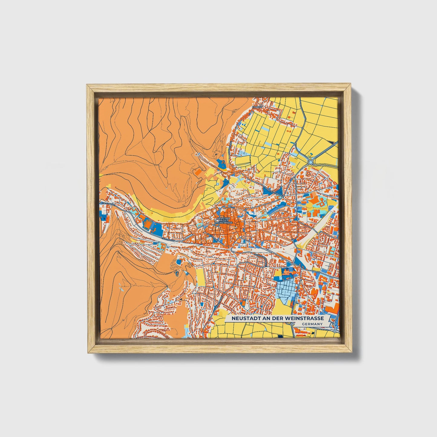 Neustadt An Der Weinstrasse Germany Colorful City Map Canvas Print • Natural Wooden Framed