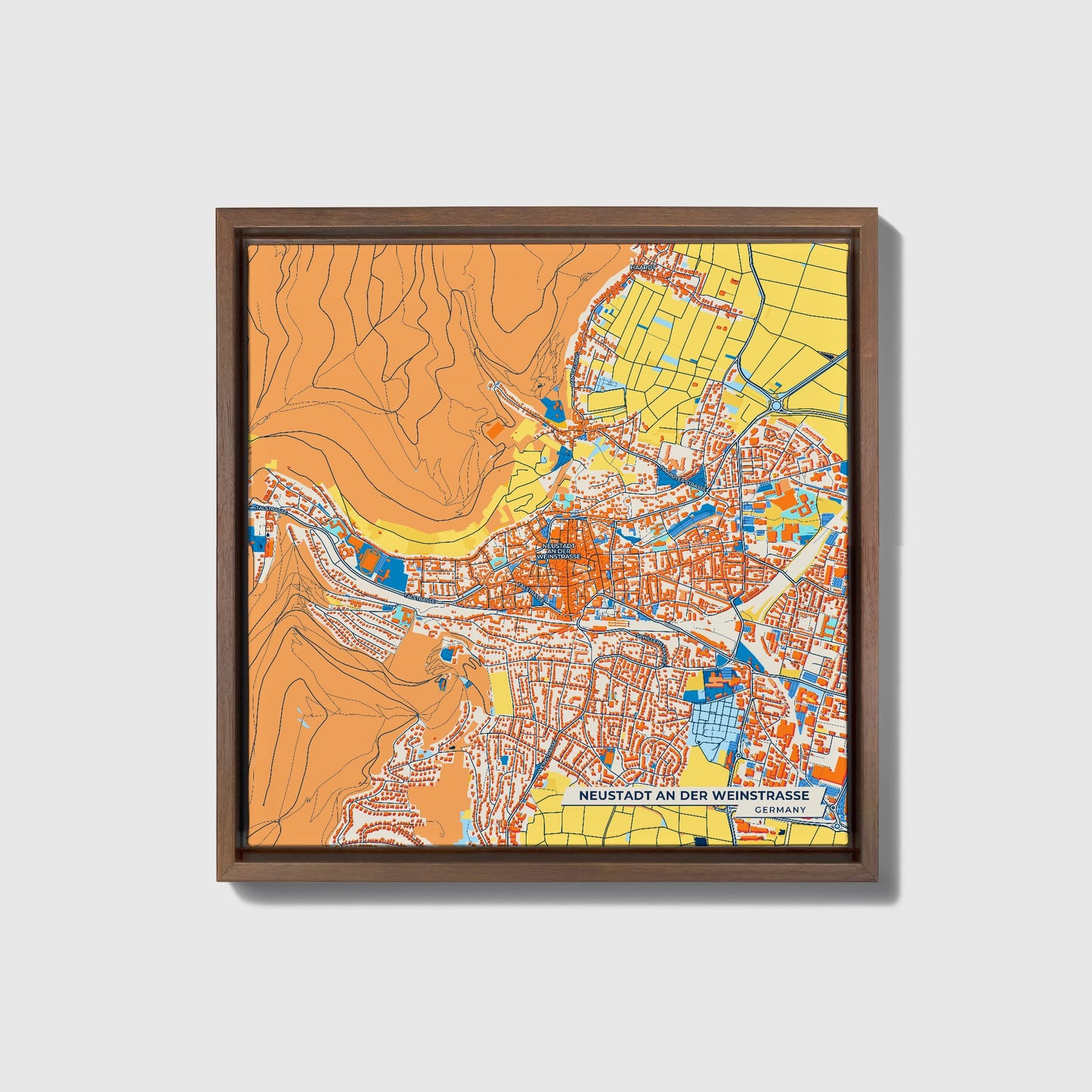 Neustadt An Der Weinstrasse Germany Colorful City Map Canvas Print • Dark Wooden Framed