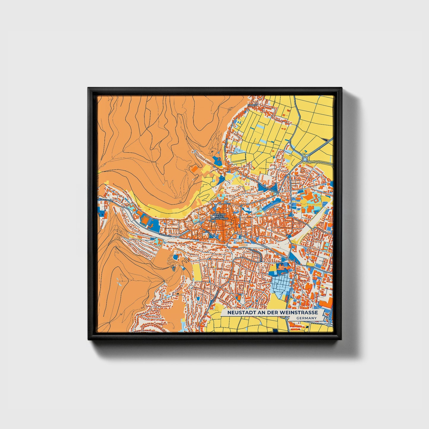 Neustadt An Der Weinstrasse Germany Colorful City Map Canvas Print • Black Framed