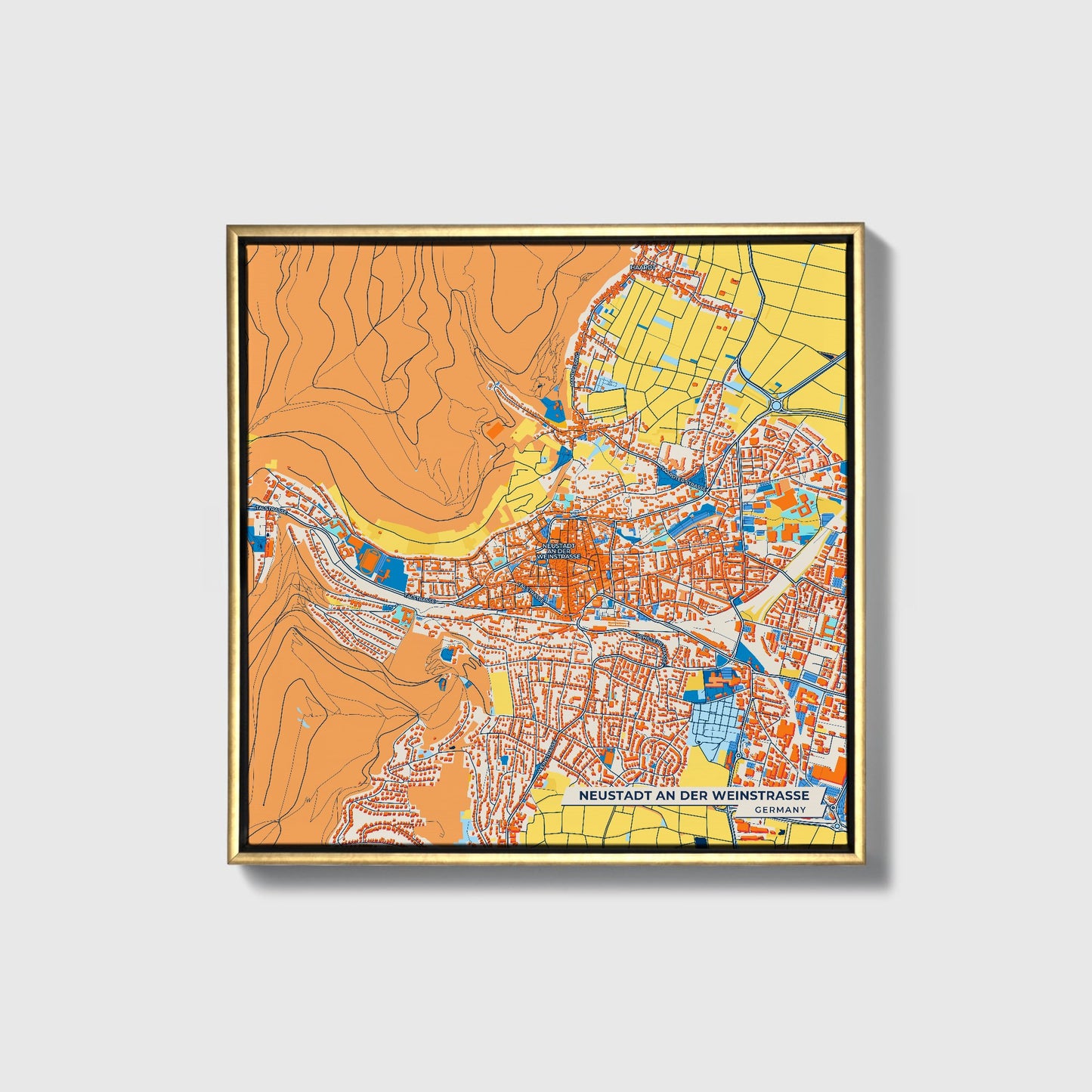 Neustadt An Der Weinstrasse Germany Colorful City Map Canvas Print • Gold Framed
