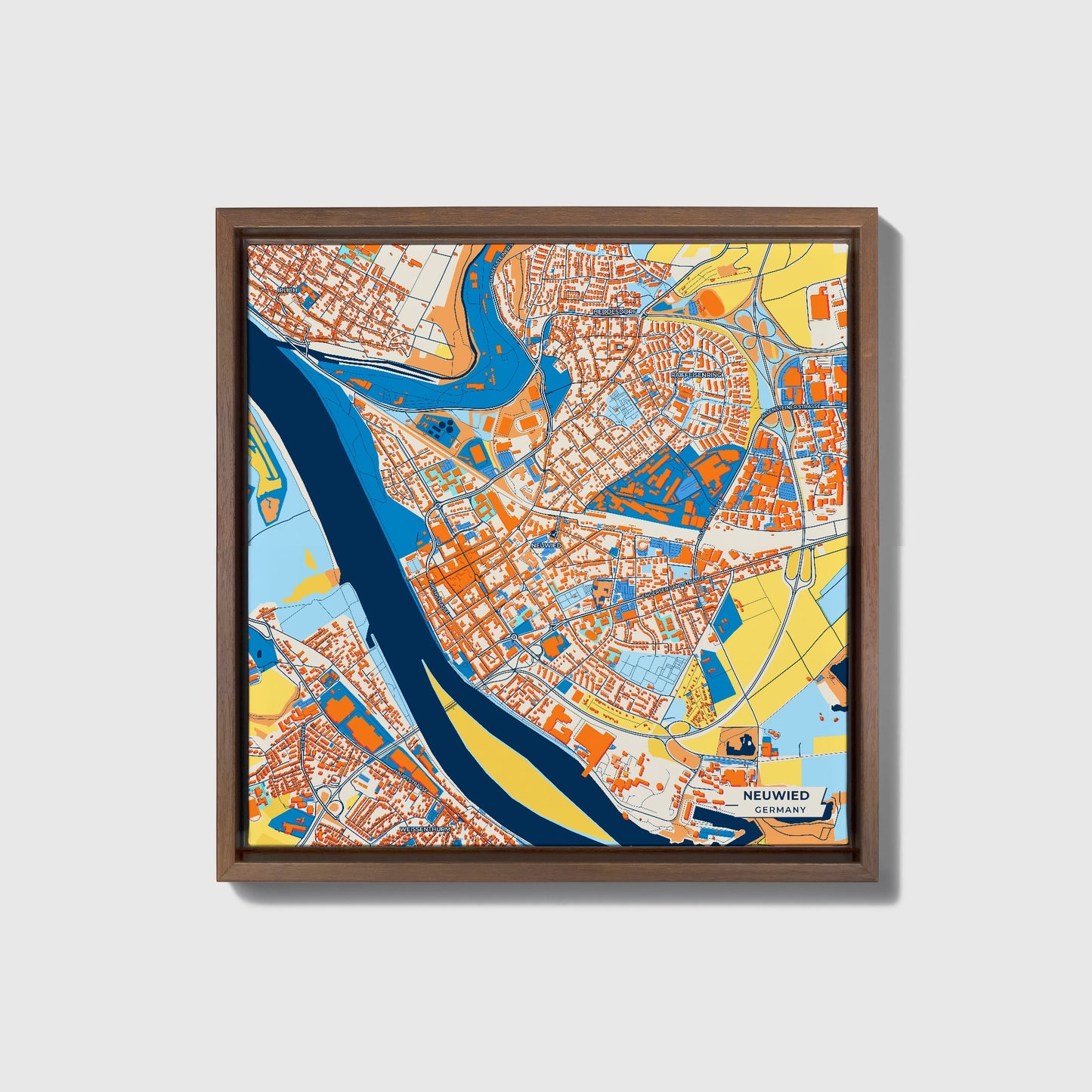 Neuwied Germany Colorful City Map Canvas Print • Dark Wooden Framed
