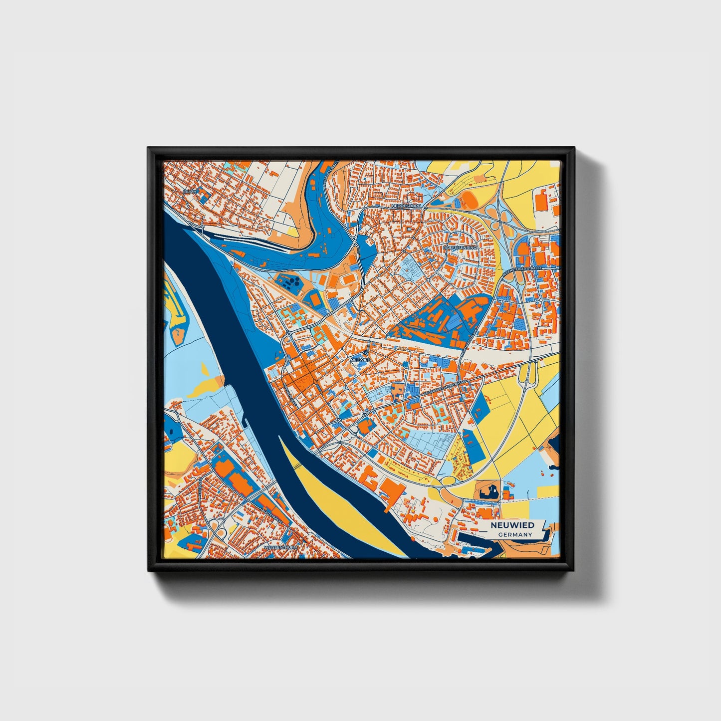 Neuwied Germany Colorful City Map Canvas Print • Black Framed