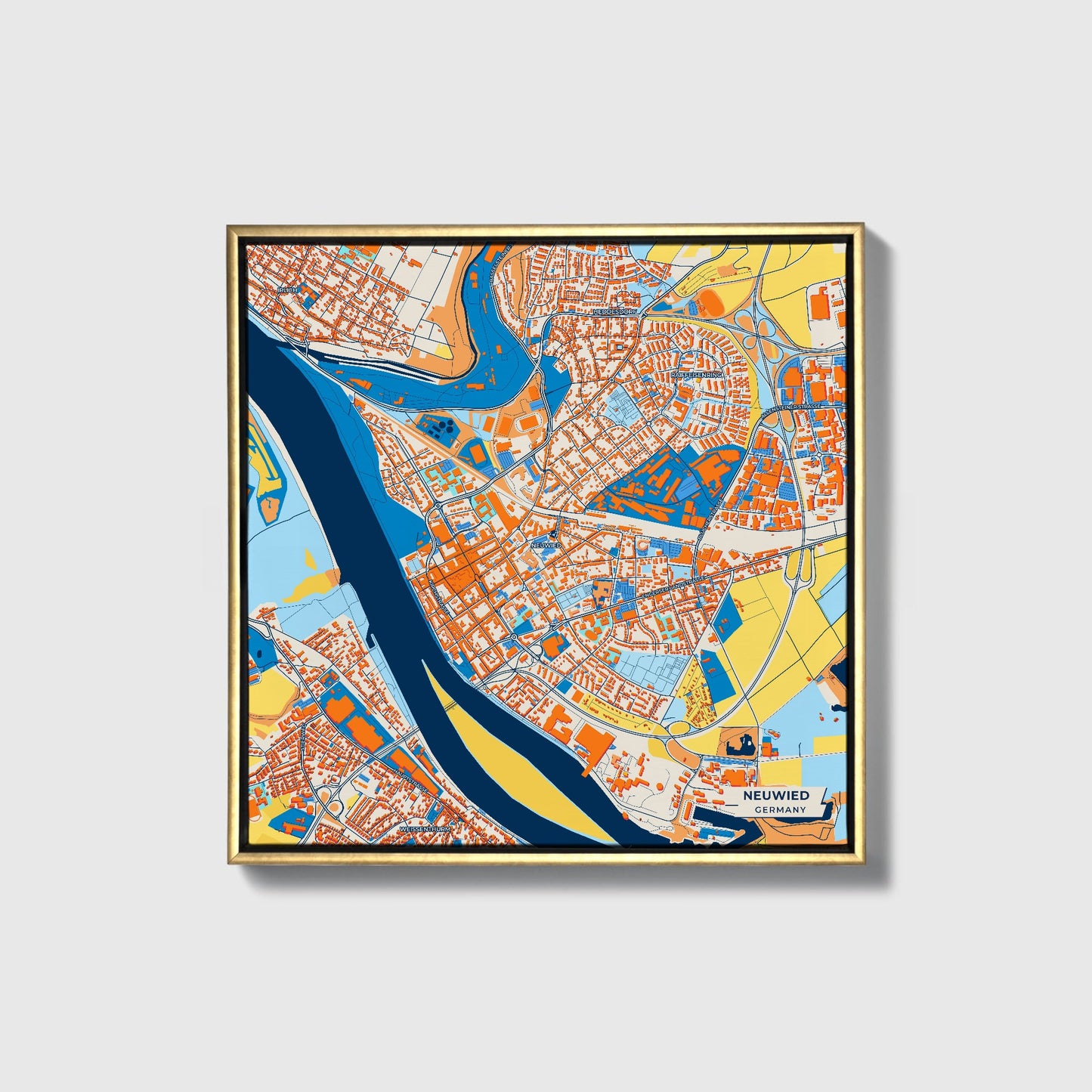 Neuwied Germany Colorful City Map Canvas Print • Gold Framed