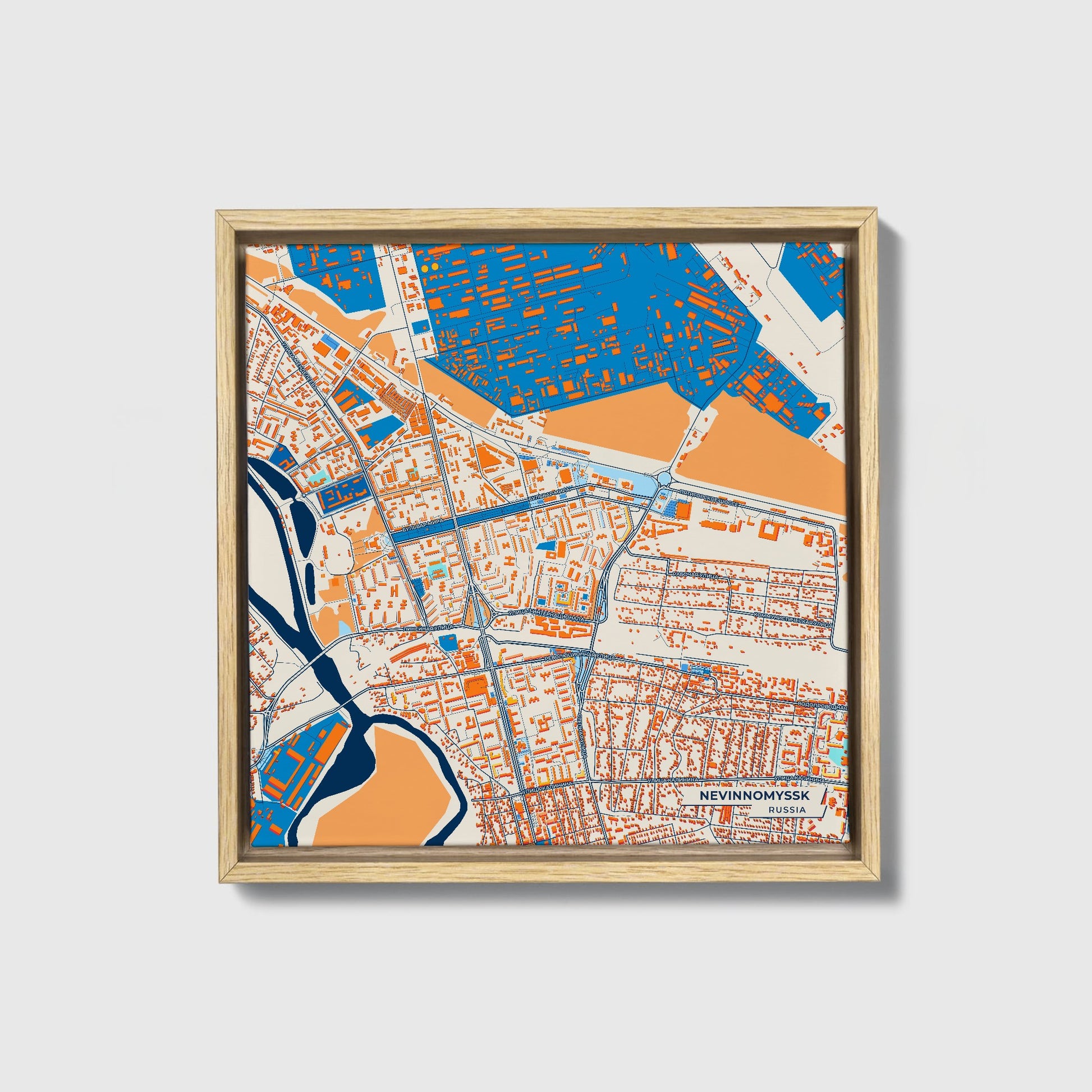 Невинномысск Russia Colorful City Map Canvas Print • Natural Wooden Framed