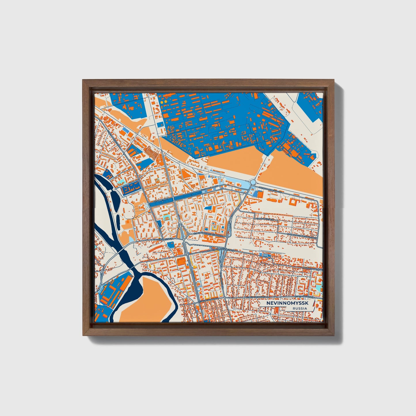 Невинномысск Russia Colorful City Map Canvas Print • Dark Wooden Framed