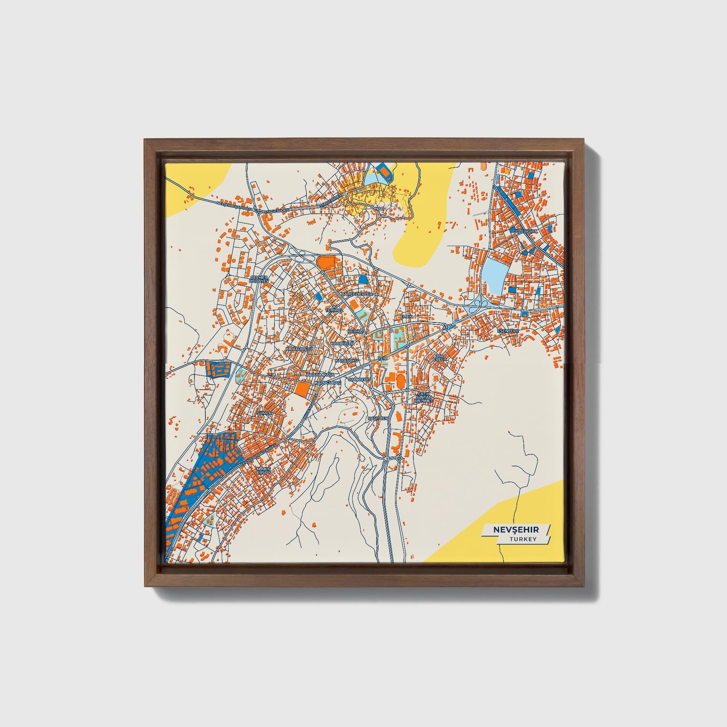 Nevşehi̇r Turkey Colorful City Map Canvas Print • Dark Wooden Framed