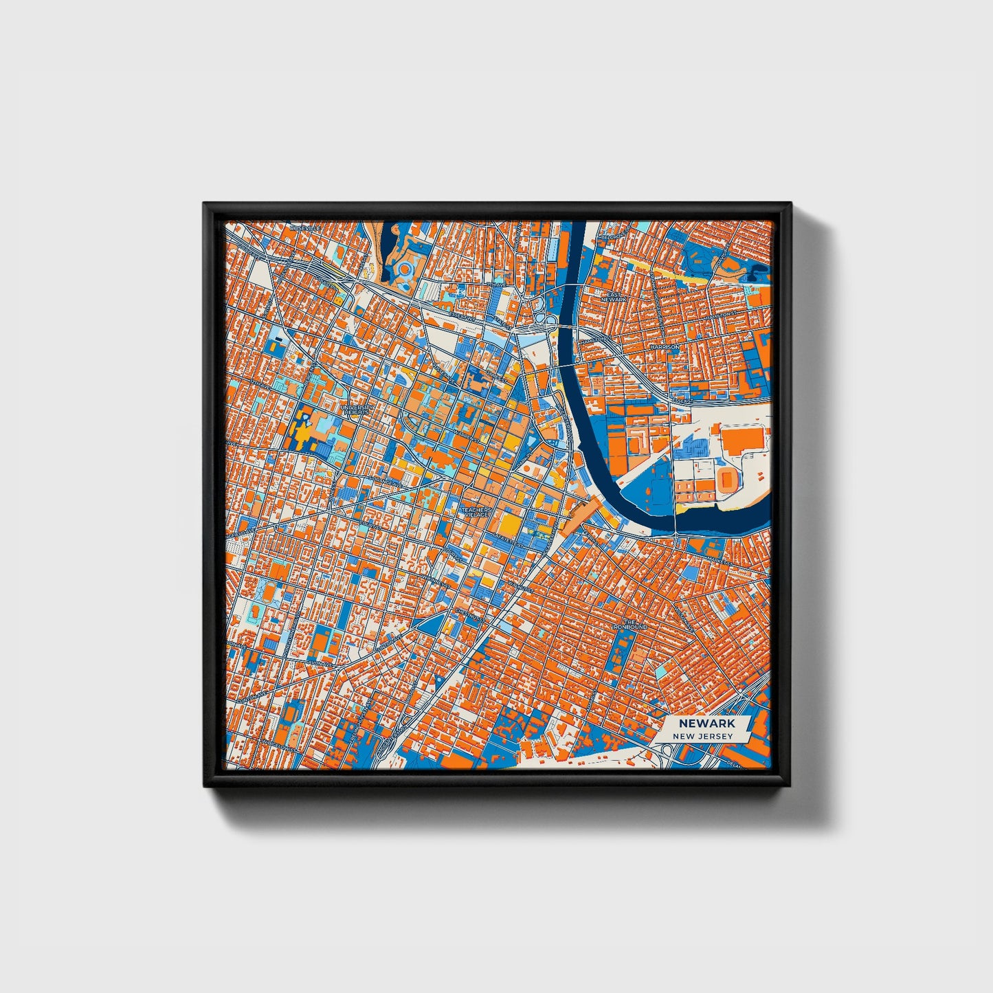 Newark New Jersey Colorful City Map Canvas Print • Black Framed