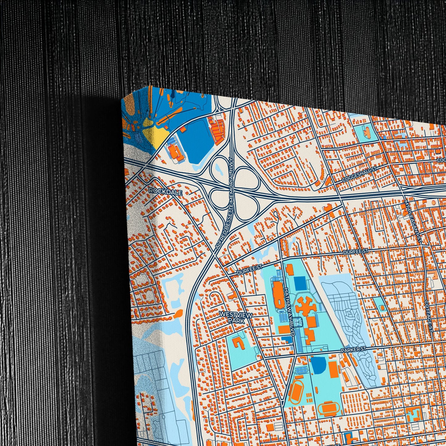 New Bedford Massachusetts Colorful City Map Canvas Print Detail