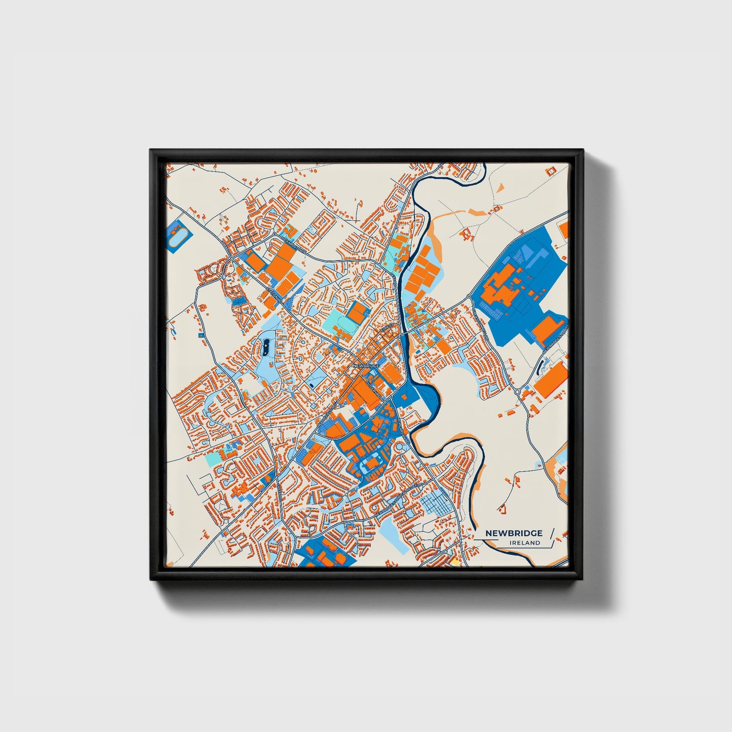 Newbridge Ireland Colorful City Map Canvas Print • Black Framed