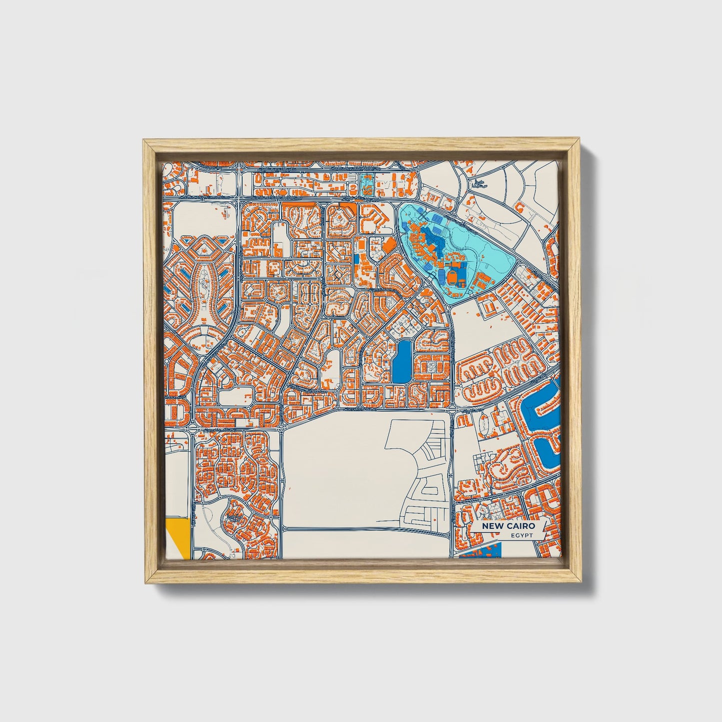 New Cairo Egypt Colorful City Map Canvas Print • Natural Wooden Framed
