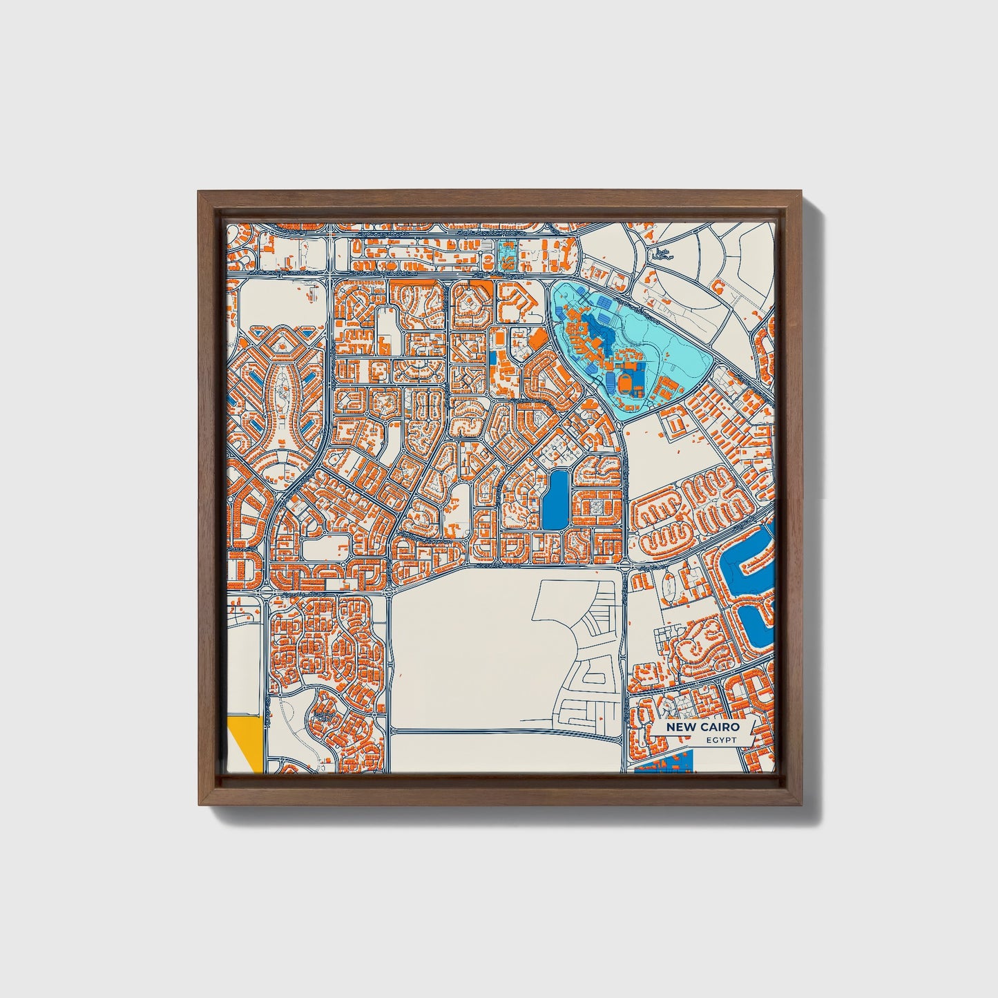 New Cairo Egypt Colorful City Map Canvas Print • Dark Wooden Framed