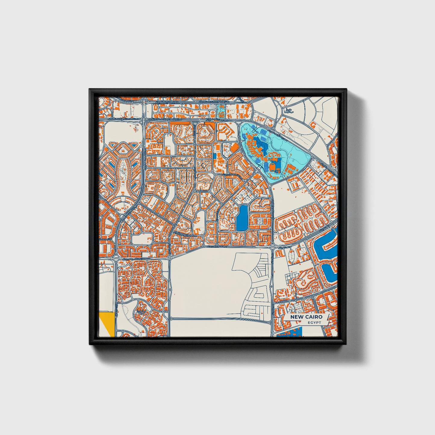 New Cairo Egypt Colorful City Map Canvas Print • Black Framed