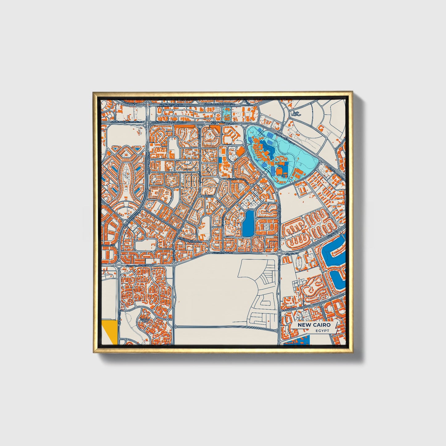 New Cairo Egypt Colorful City Map Canvas Print • Gold Framed