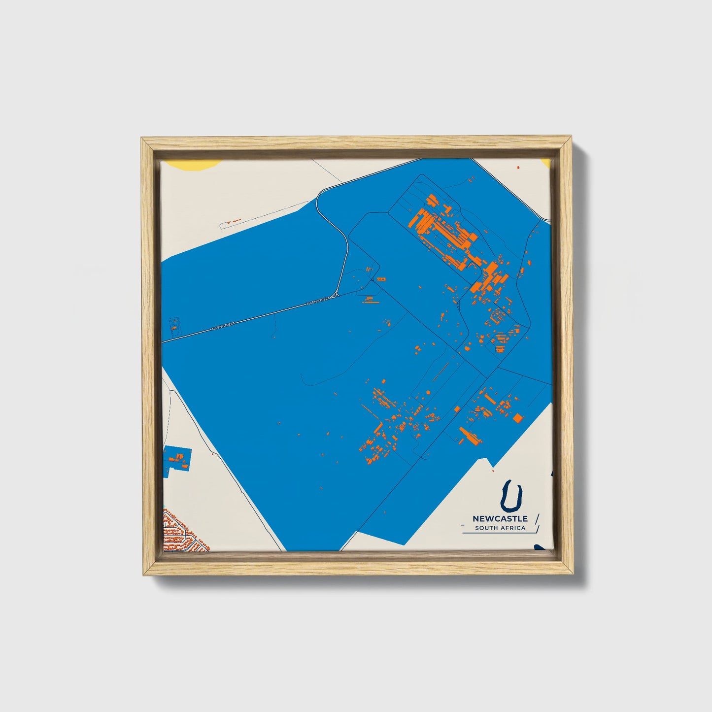 Newcastle South Africa Colorful City Map Canvas Print • Natural Wooden Framed