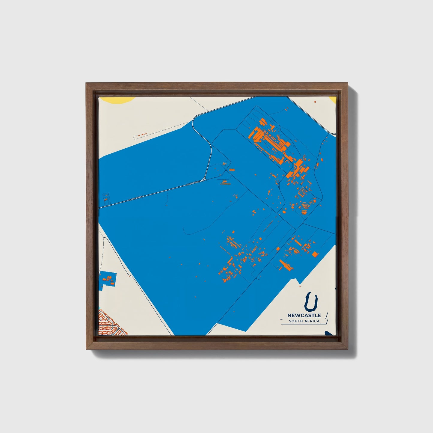 Newcastle South Africa Colorful City Map Canvas Print • Dark Wooden Framed