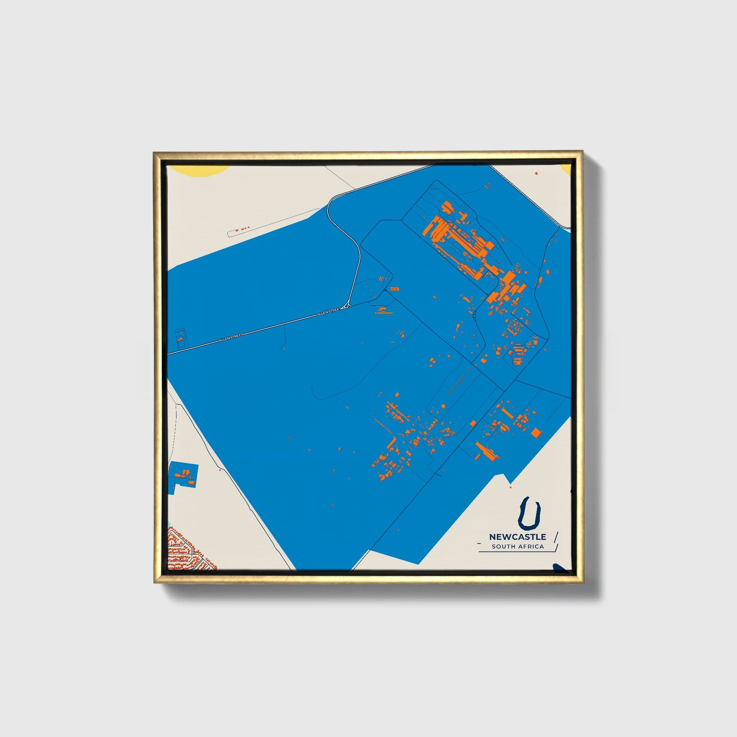 Newcastle South Africa Colorful City Map Canvas Print • Gold Framed