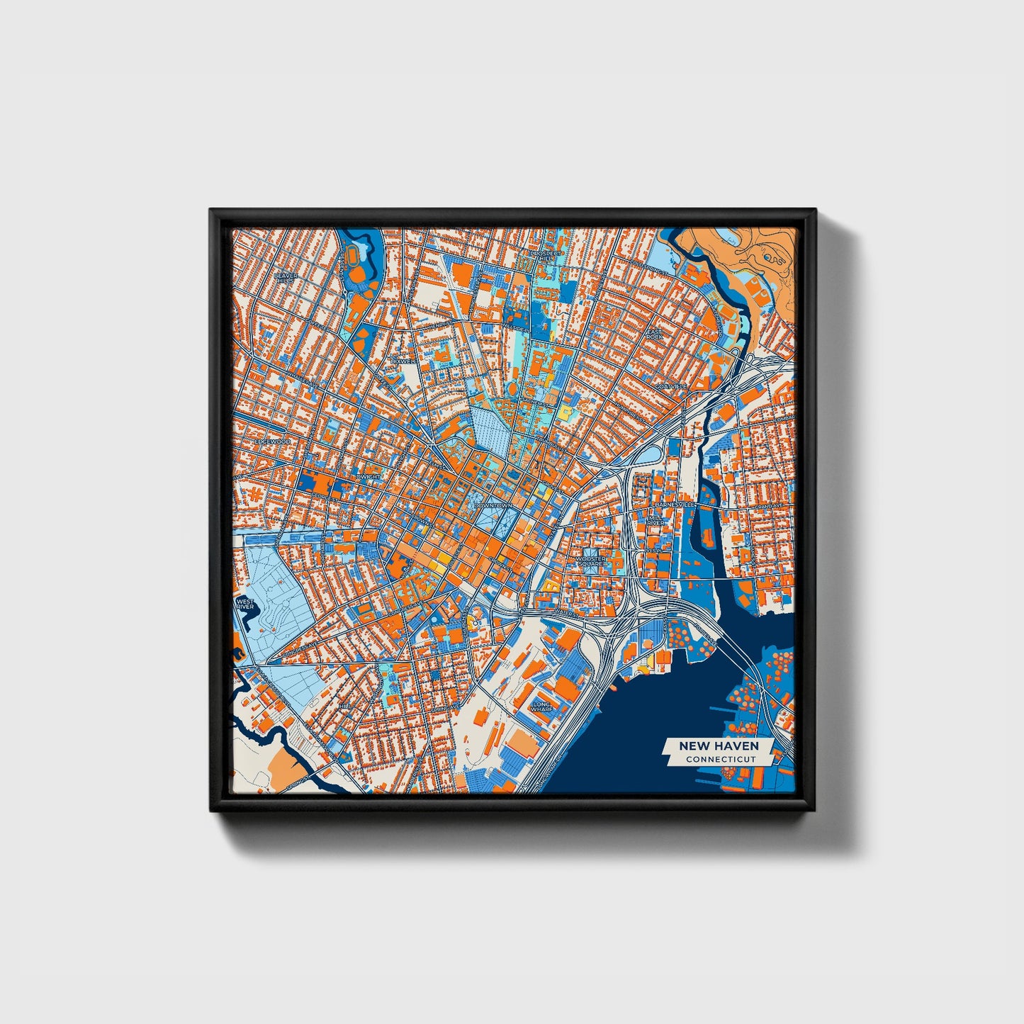New Haven Connecticut Colorful City Map Canvas Print • Black Framed