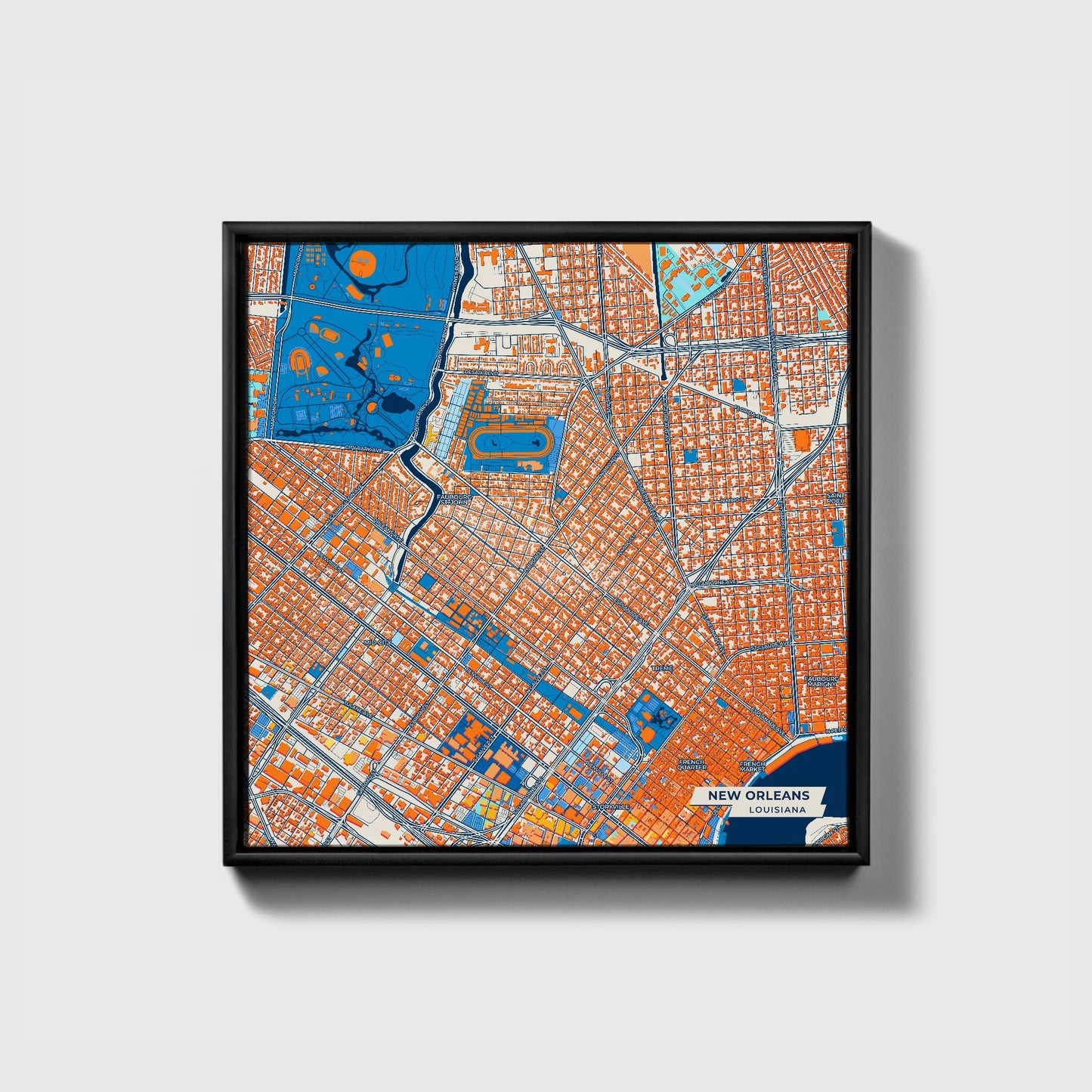 New Orleans Louisiana Colorful City Map Canvas Print • Black Framed