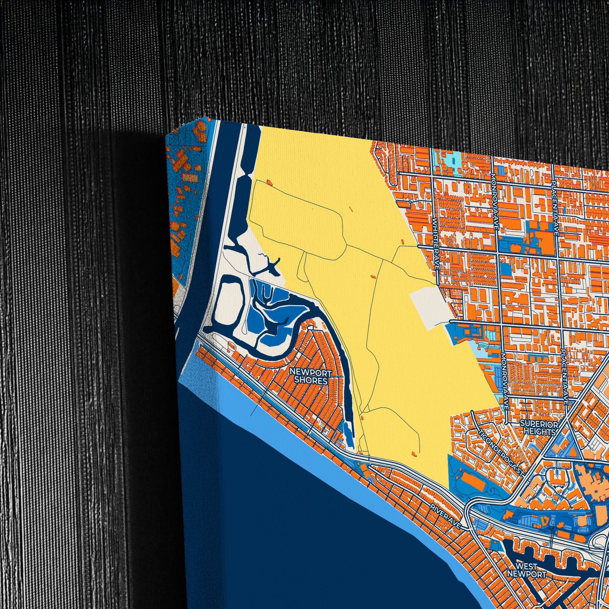 Newport Beach California Colorful City Map Canvas Print Detail