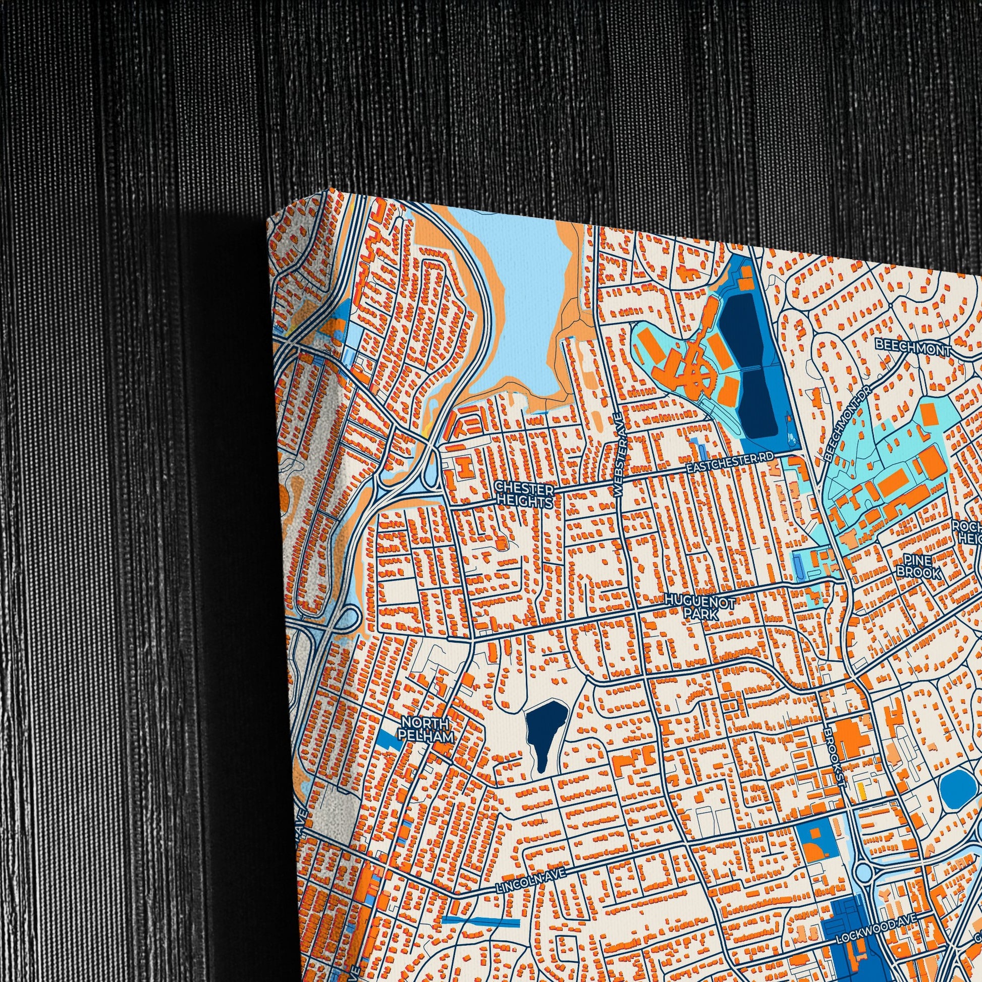 New Rochelle New York Colorful City Map Canvas Print Detail