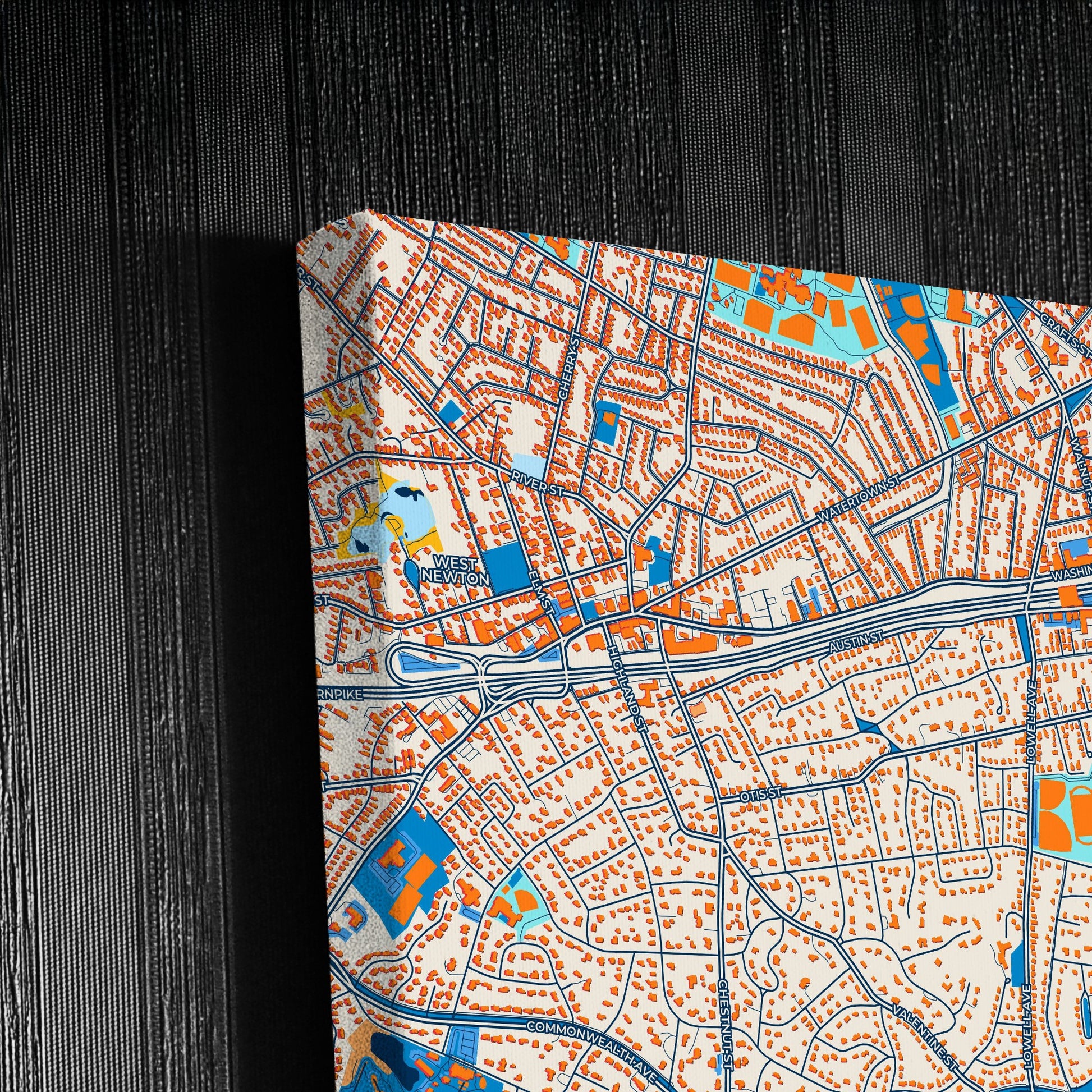 Newton Massachusetts Colorful City Map Canvas Print Detail