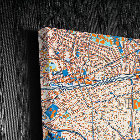 Newton Massachusetts Colorful City Map Canvas Print Detail