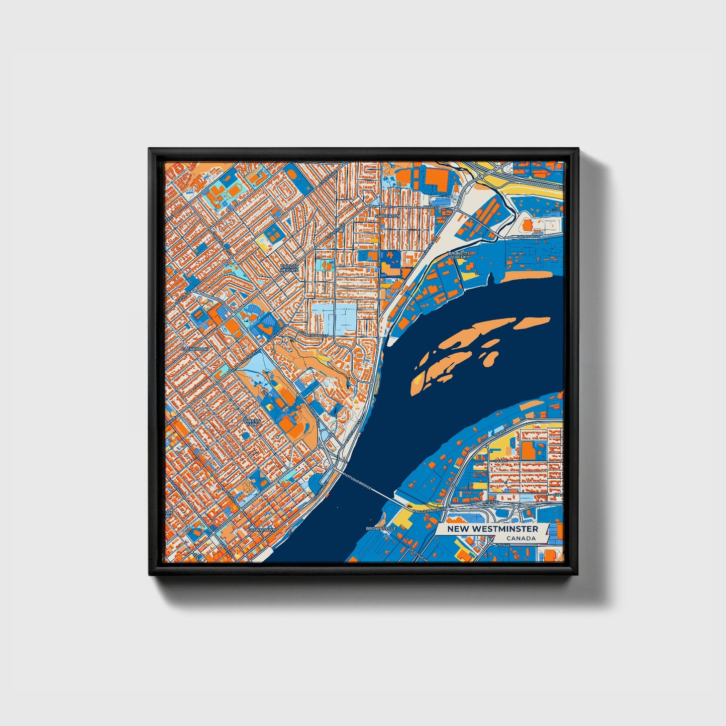 New Westminster Canada Colorful City Map Canvas Print • Black Framed