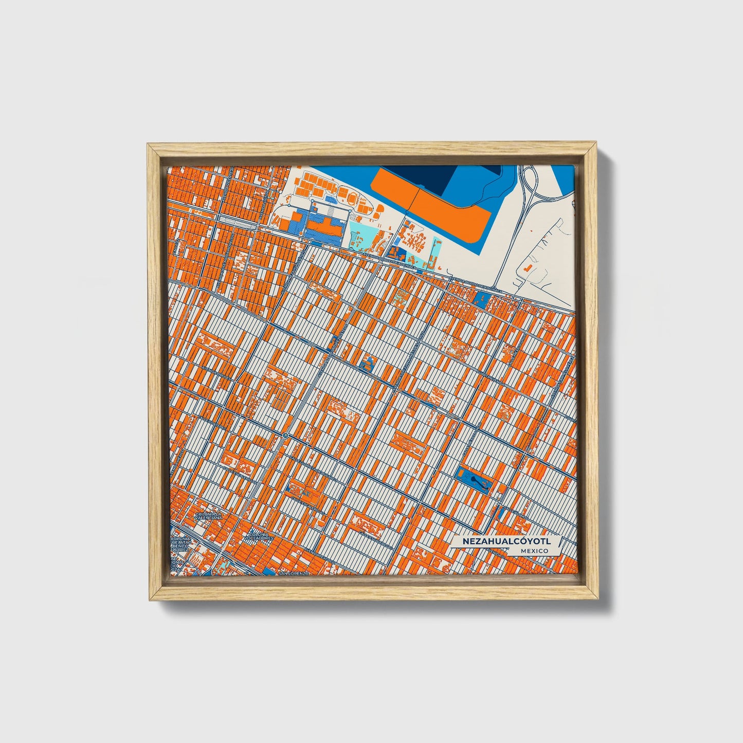 Nezahualcóyotl Mexico Colorful City Map Canvas Print • Natural Wooden Framed