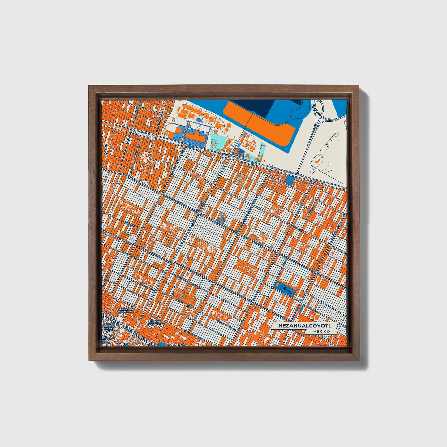 Nezahualcóyotl Mexico Colorful City Map Canvas Print • Dark Wooden Framed