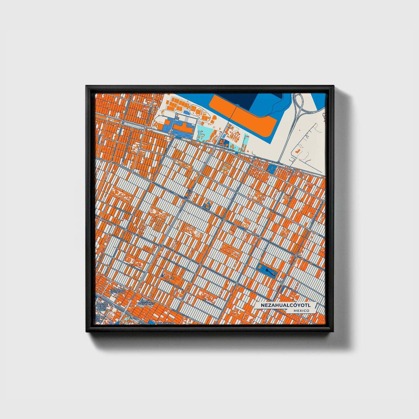 Nezahualcóyotl Mexico Colorful City Map Canvas Print • Black Framed