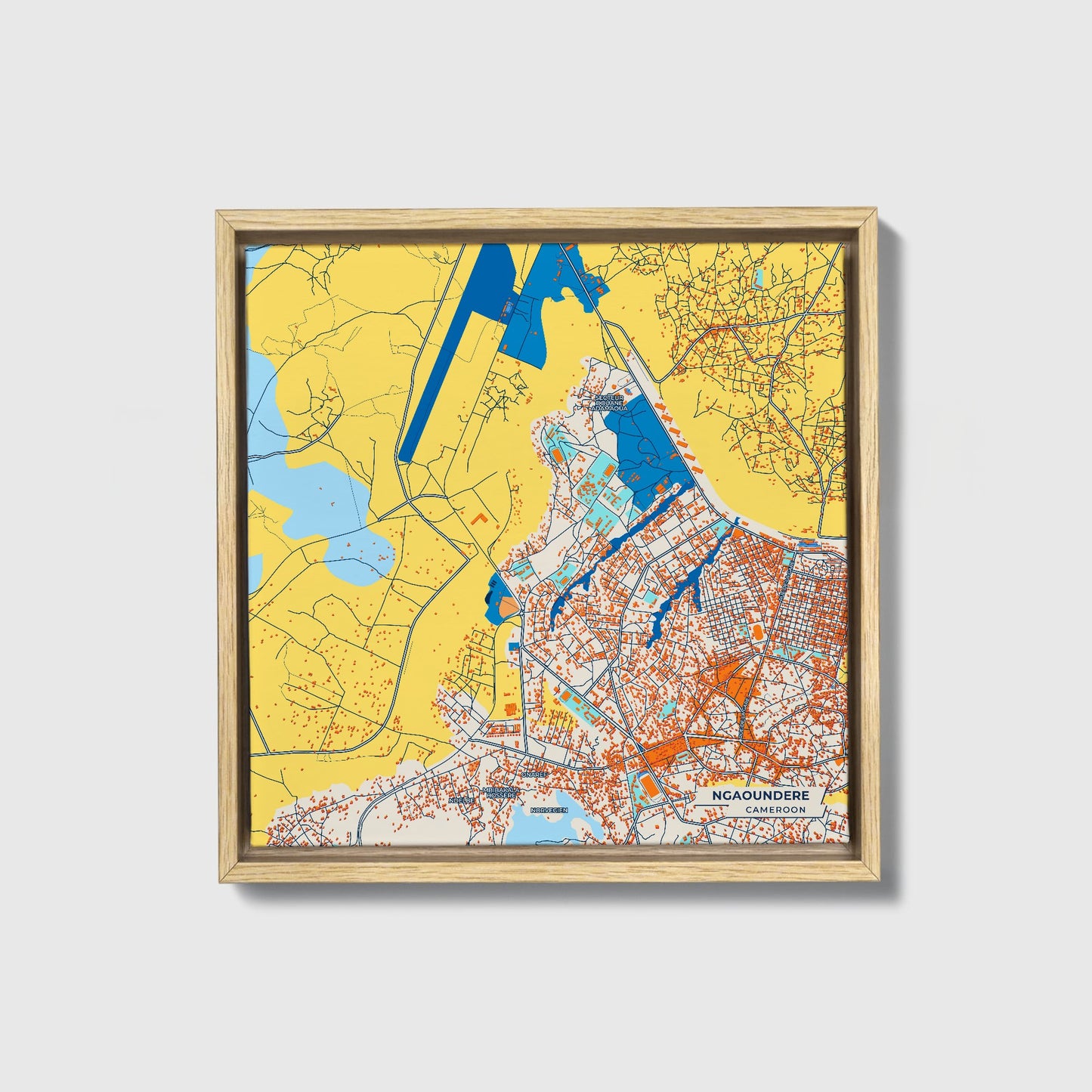 Ngaoundere Cameroon Colorful City Map Canvas Print • Natural Wooden Framed