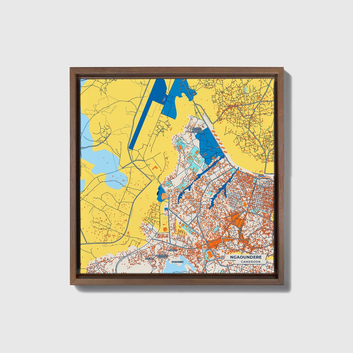 Ngaoundere Cameroon Colorful City Map Canvas Print • Dark Wooden Framed