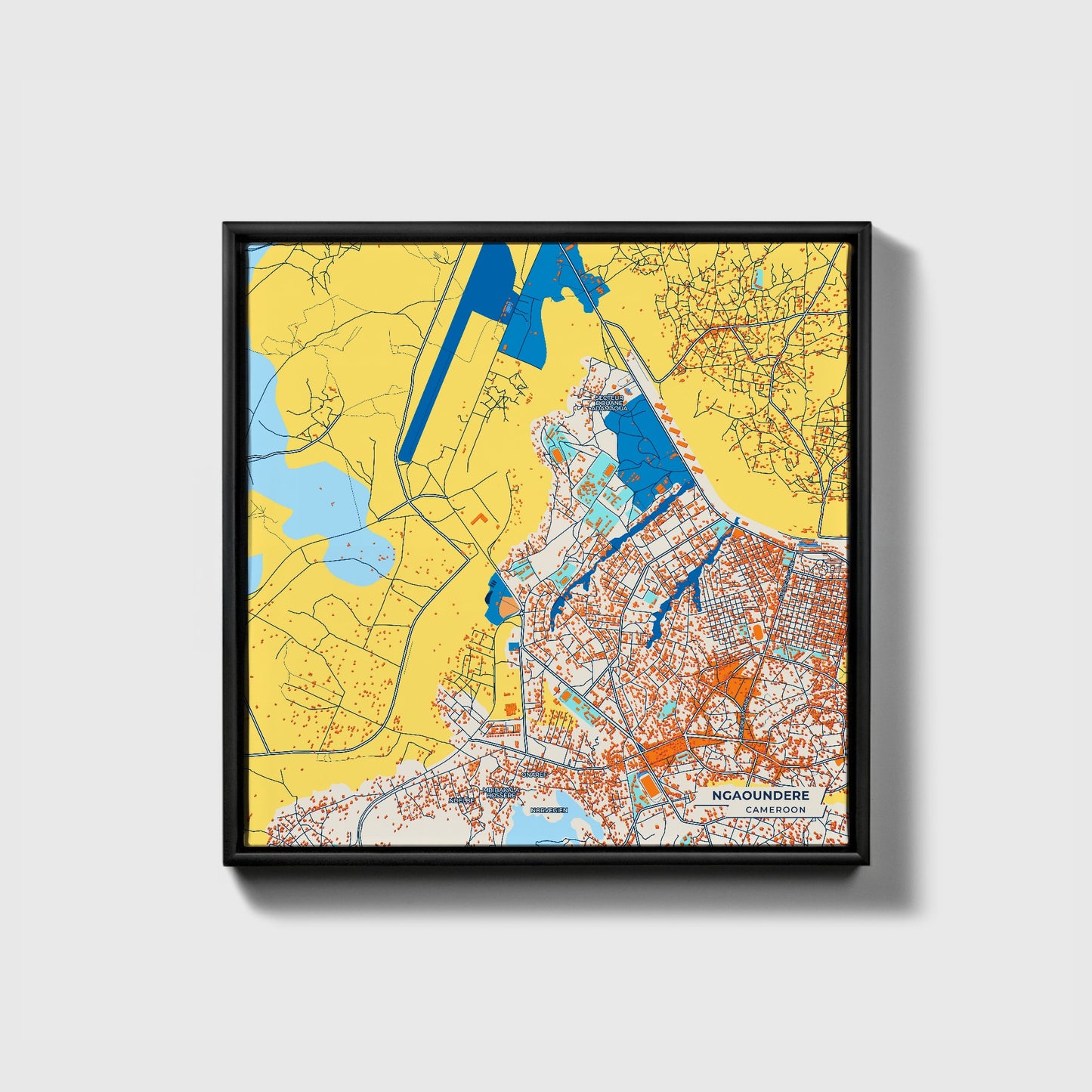 Ngaoundere Cameroon Colorful City Map Canvas Print • Black Framed