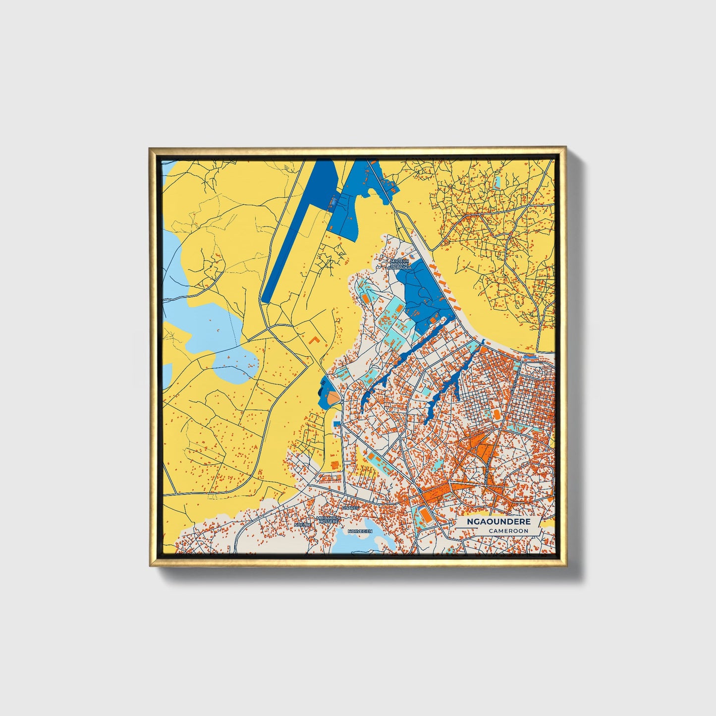 Ngaoundere Cameroon Colorful City Map Canvas Print • Gold Framed